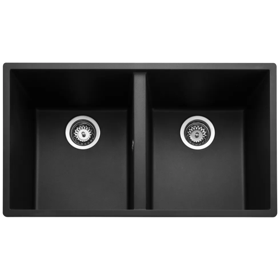 Rangemaster Oridian Undermount 2 Bowl Igneous Granite Composite Kitchen Sink & Waste Kit - 760 x 435mm