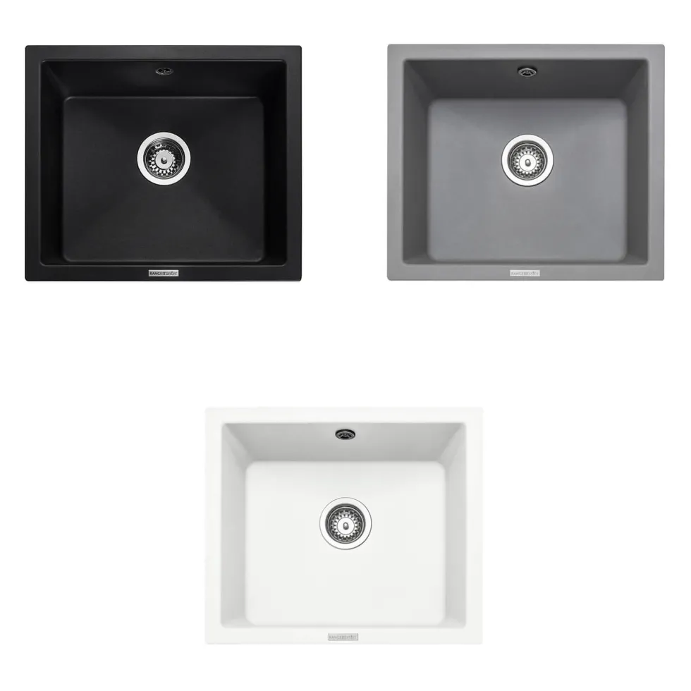 Rangemaster Paragon 1 Bowl Granite Composite Undermount Kitchen Sink & Waste Kit - 533 x 457mm