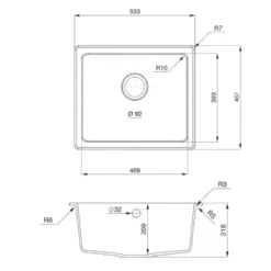 Rangemaster Paragon 1 Bowl Granite Composite Undermount Kitchen Sink & Waste Kit - 533 x 457mm