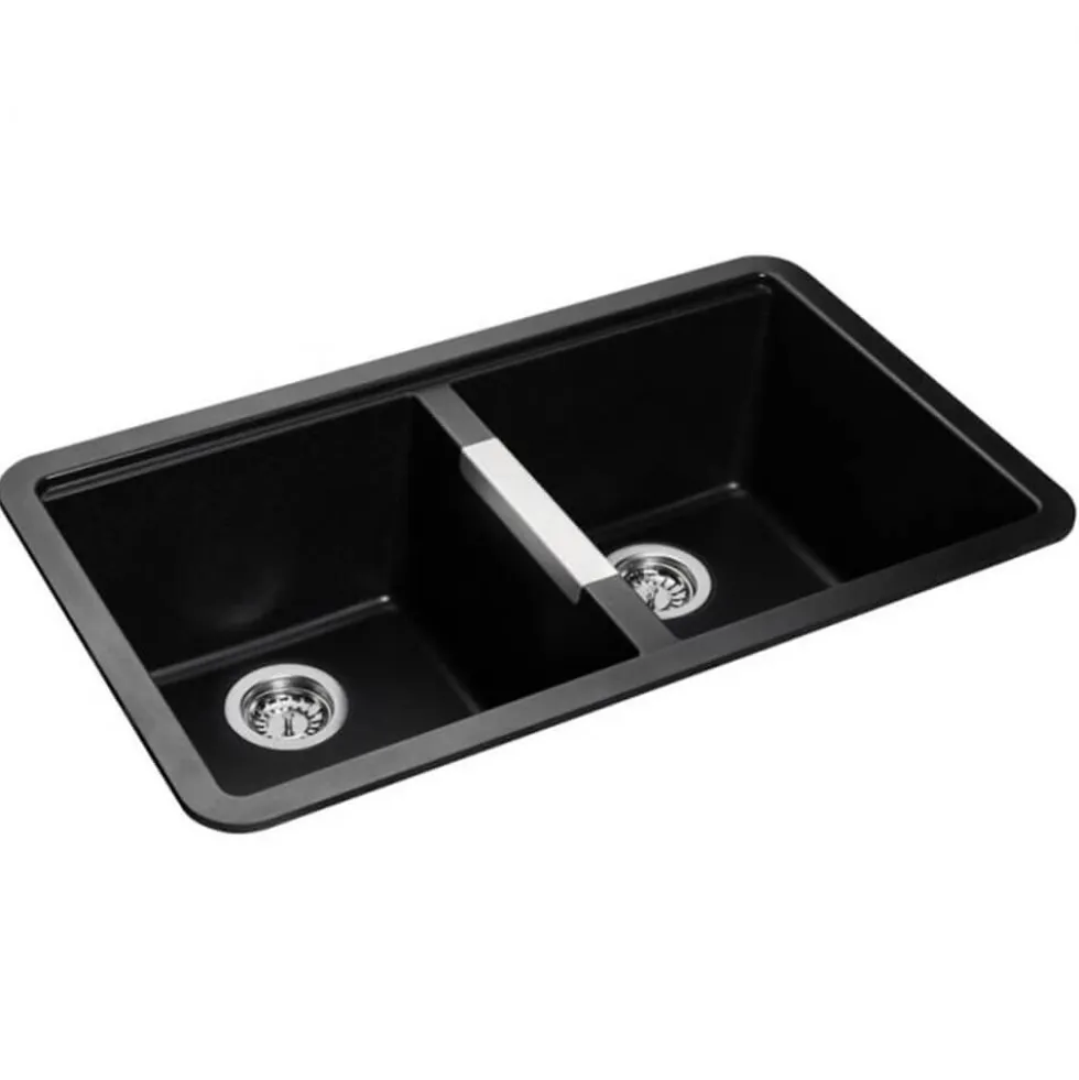 Rangemaster Paragon 2 Bowl Granite Composite Undermount Kitchen Sink & Waste Kit - 824 x 481mm