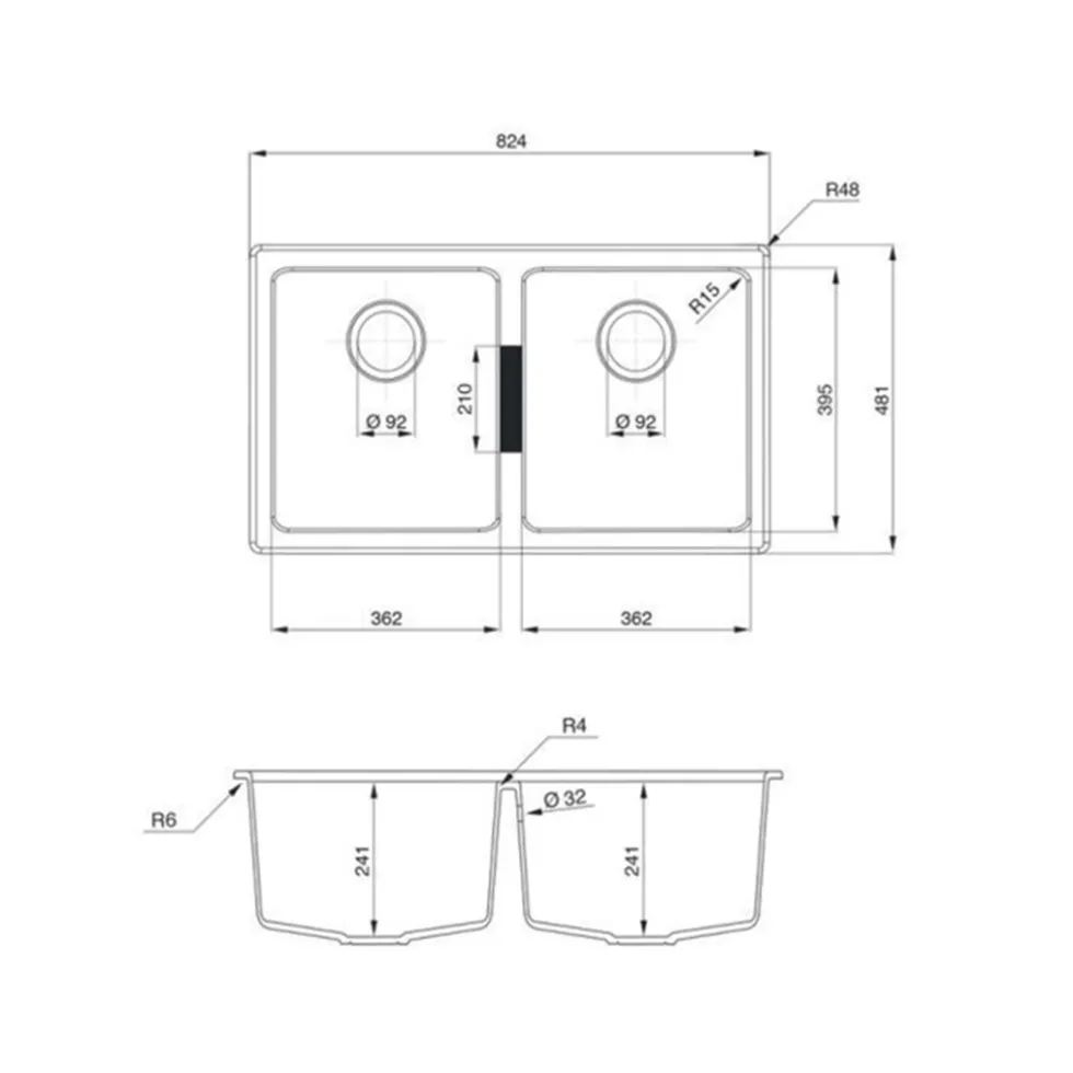 Rangemaster Paragon 2 Bowl Granite Composite Undermount Kitchen Sink & Waste Kit - 824 x 481mm