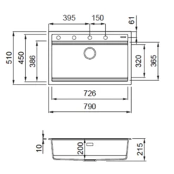 Rangemaster Prato Inset 1 Bowl Igneous Granite Composite Kitchen Sink & Waste Kit - 790 x 510mm
