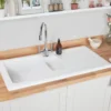Rangemaster Rustic 1.5 Bowl White Ceramic Sink & Waste Kit with Reversible Drainer - 1000 x 500mm