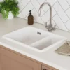 Rangemaster Rustique 1.5 Bowl Ceramic Undermount / Inset Kitchen Sink & Waste Kit - 557 x 430 mm