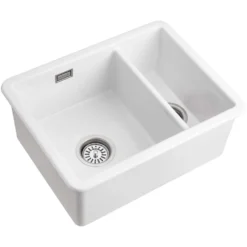 Rangemaster Rustique 1.5 Bowl Ceramic Undermount / Inset Kitchen Sink & Waste Kit - 557 x 430 mm