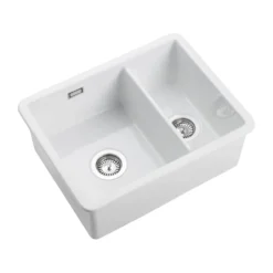 Rangemaster Rustique 1.5 Bowl Ceramic Undermount / Inset Kitchen Sink & Waste Kit - 595 x 460mm