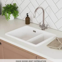 Rangemaster Rustique 1.5 Bowl Ceramic Undermount / Inset Kitchen Sink & Waste Kit - 595 x 460mm