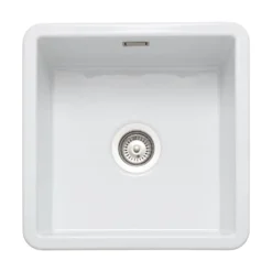 Rangemaster Rustique 1 Bowl Inset/Undermount Fireclay White Ceramic Kitchen Sink & Waste Kit - 462 x 462mm