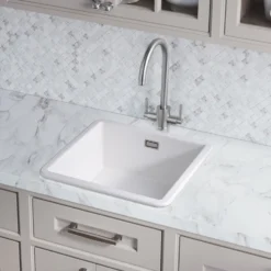 Rangemaster Rustique 1 Bowl Inset/Undermount Fireclay White Ceramic Kitchen Sink & Waste Kit - 462 x 462mm