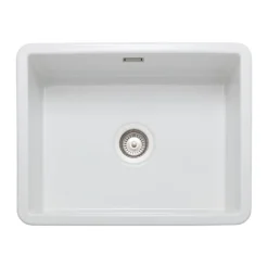 Rangemaster Rustique 1 Bowl Inset/Undermount Fireclay White Ceramic Kitchen Sink & Waste Kit - 598 x 462mm