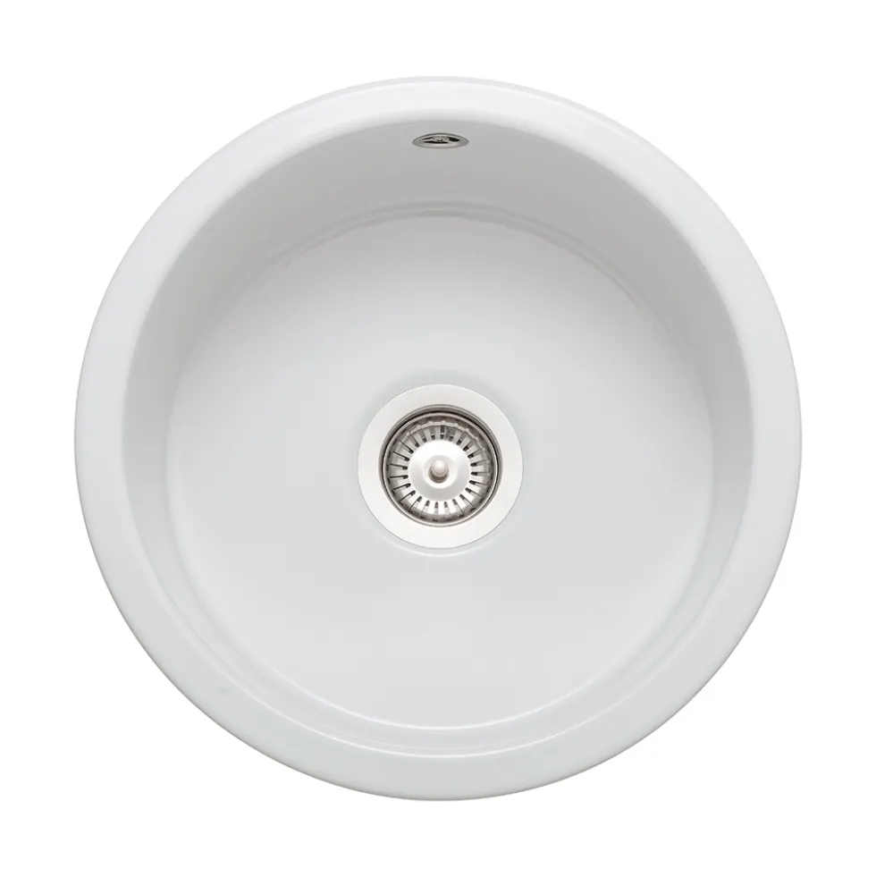 Rangemaster Rustique 1 Bowl Inset/Undermount Fireclay White Ceramic Kitchen Sink & Waste Kit - 445 x445mm
