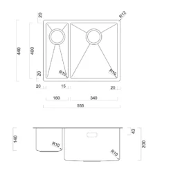 Rangemaster Spectra 1.5 Bowl Inset or Undermount Stainless Steel Kitchen Sink & Waste - 555 x 440mm