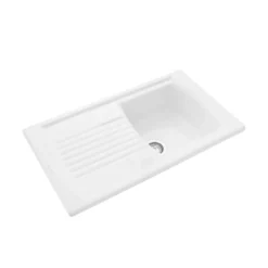 Rangemaster Tenby Compact 1 Bowl Gloss White Fireclay Ceramic Kitchen Sink & Waste with Reversible Drainer - 850 x 500mm