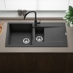 Reginox Amsterdam 1.5 Bowl Granite Composite Kitchen Sink & Waste Kit with Reversible Drainer - 1000 x 500mm