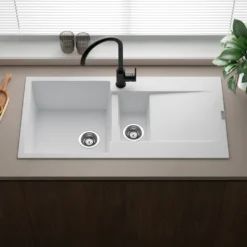 Reginox Amsterdam 1.5 Bowl Granite Composite Kitchen Sink & Waste Kit with Reversible Drainer - 1000 x 500mm