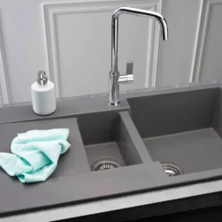 Reginox Amsterdam 1.5 Bowl Granite Composite Kitchen Sink & Waste Kit with Reversible Drainer - 1000 x 500mm