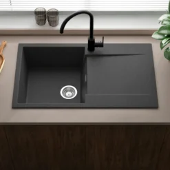 Reginox Amsterdam Compact Single Bowl Granite Composite Kitchen sink & Waste Kit with Reversible Drainer - 860 x 500mm