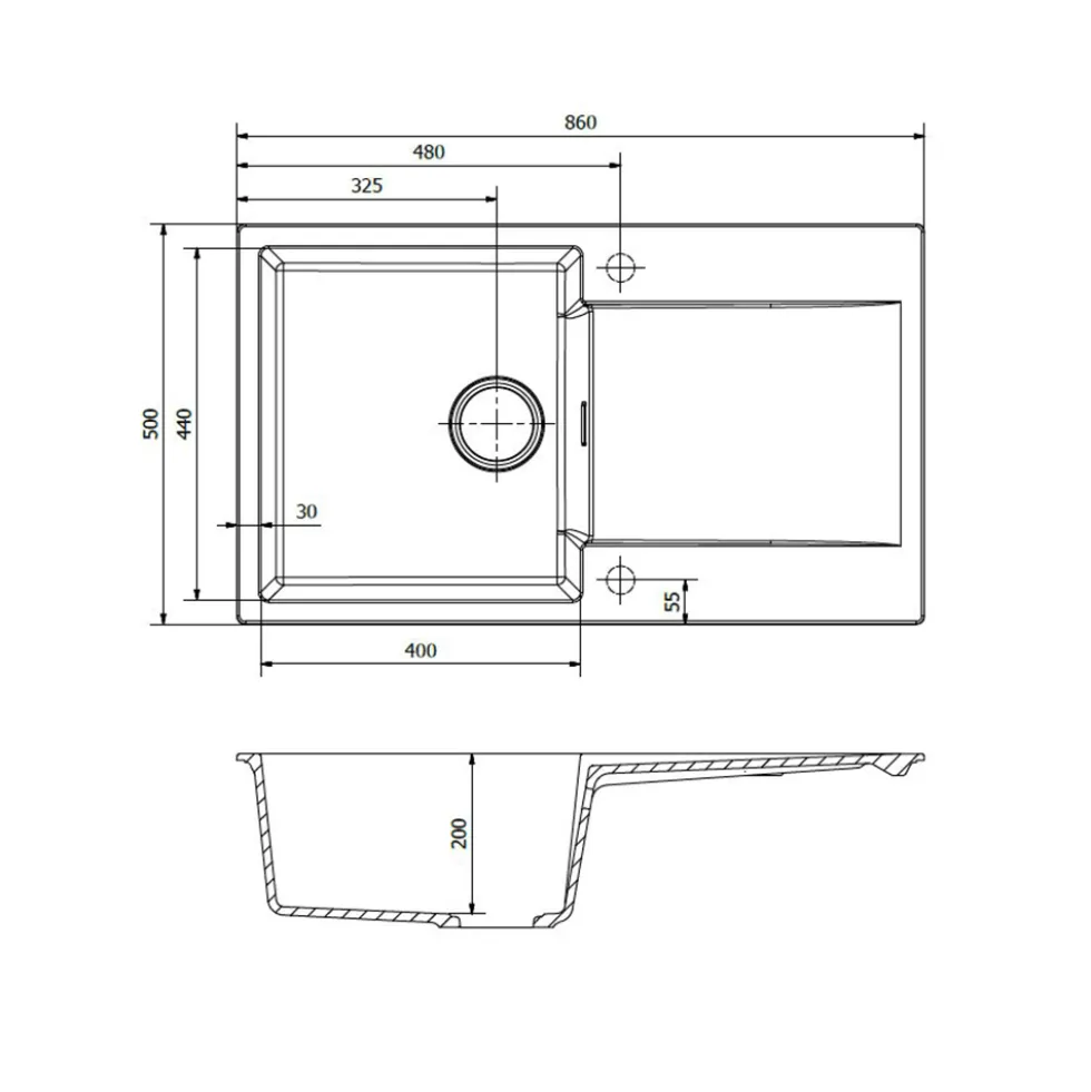 Reginox Amsterdam Compact Single Bowl Granite Composite Kitchen sink & Waste Kit with Reversible Drainer - 860 x 500mm