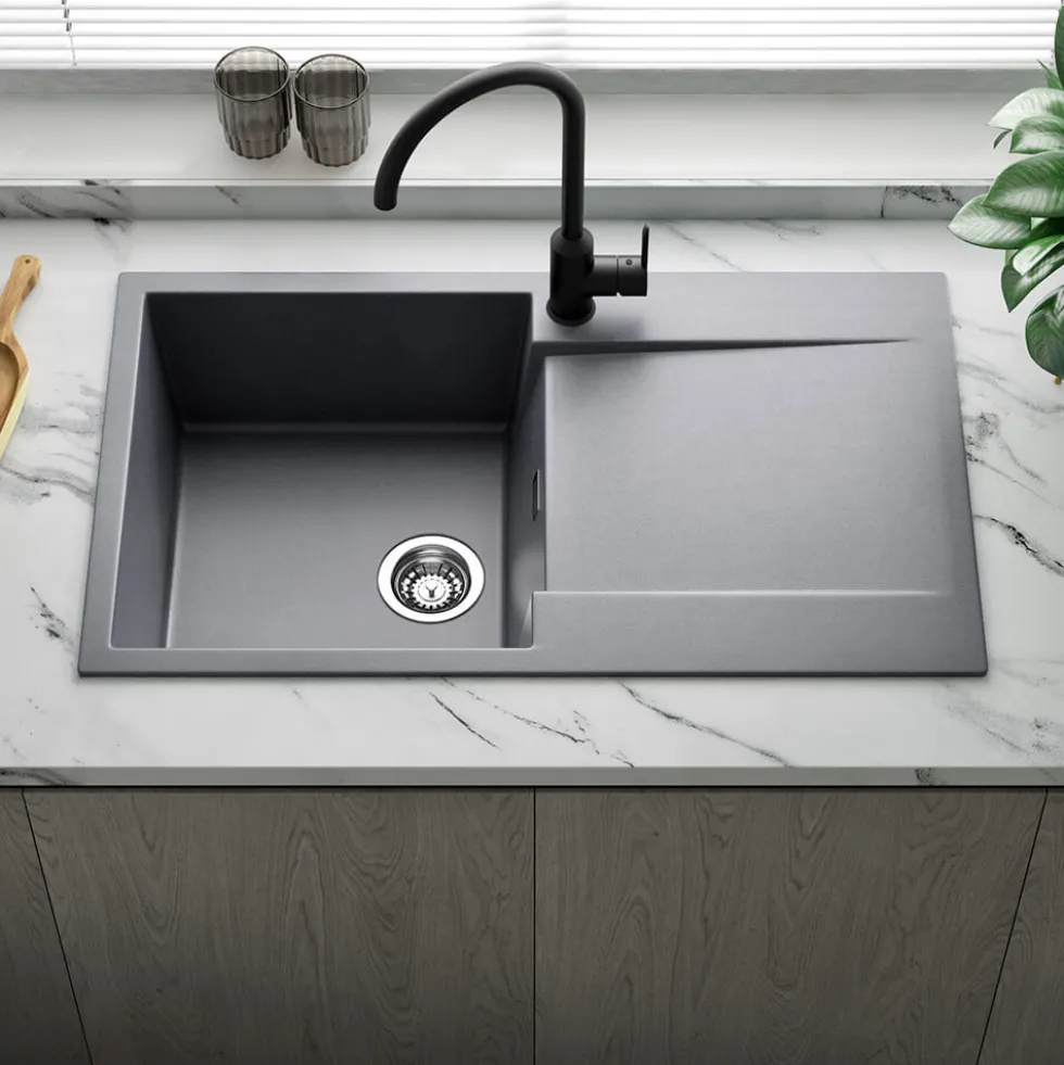 Reginox Amsterdam Compact Single Bowl Granite Composite Kitchen sink & Waste Kit with Reversible Drainer - 860 x 500mm