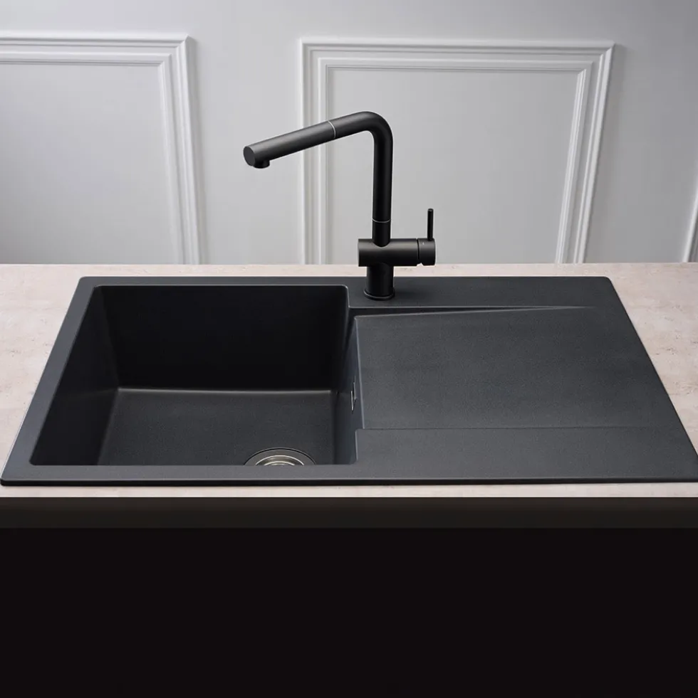 Reginox Amsterdam Compact Single Bowl Granite Composite Kitchen sink & Waste Kit with Reversible Drainer - 860 x 500mm