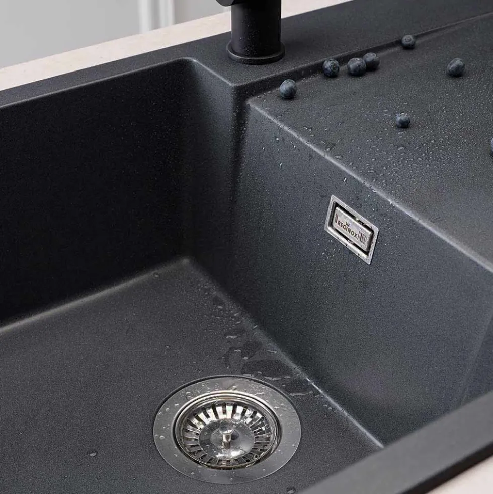 Reginox Amsterdam Compact Single Bowl Granite Composite Kitchen sink & Waste Kit with Reversible Drainer - 860 x 500mm