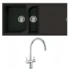 Reginox Ego Black Spek Granite 1.5 Bowl Kitchen Sink & Vellamo Caspian Dual Lever Mono Kitchen Mixer