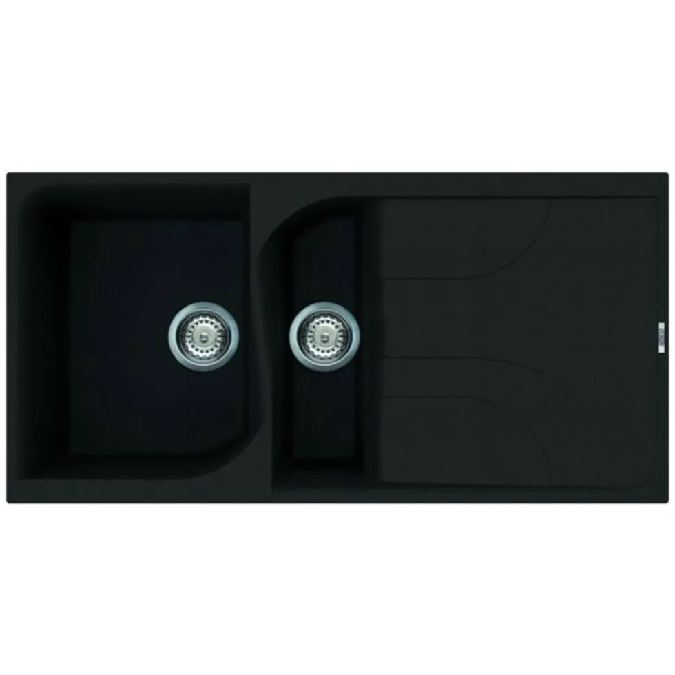 Reginox Ego Black Spek Granite 1.5 Bowl Kitchen Sink & Vellamo Caspian Dual Lever Mono Kitchen Mixer