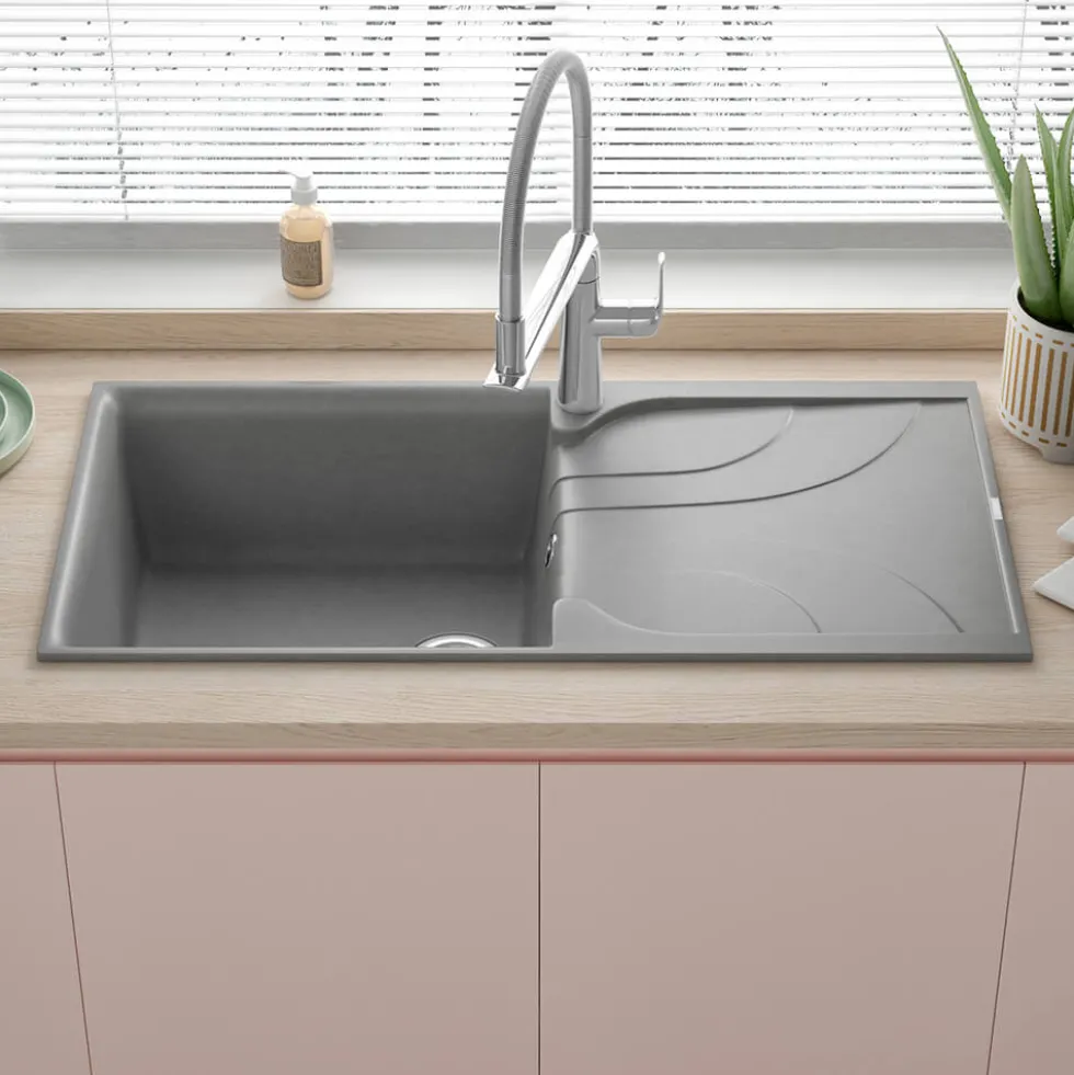 Reginox Ego Granite Composite Large Single Bowl Kitchen Sink with Reversible Drainer & Waste Kit - 1000 x 500mm
