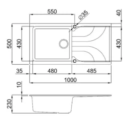 Reginox Ego Granite Composite Large Single Bowl Kitchen Sink with Reversible Drainer & Waste Kit - 1000 x 500mm