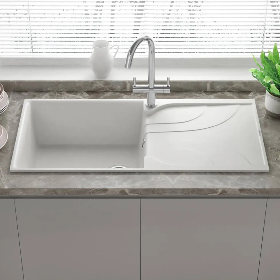 Reginox Ego Granite Composite Large Single Bowl Kitchen Sink with Reversible Drainer & Waste Kit - 1000 x 500mm