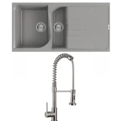 Reginox Ego Titanium Grey Granite Composite 1.5 Bowl Kitchen Sink & Vellamo FlexiSpray Mixer Tap