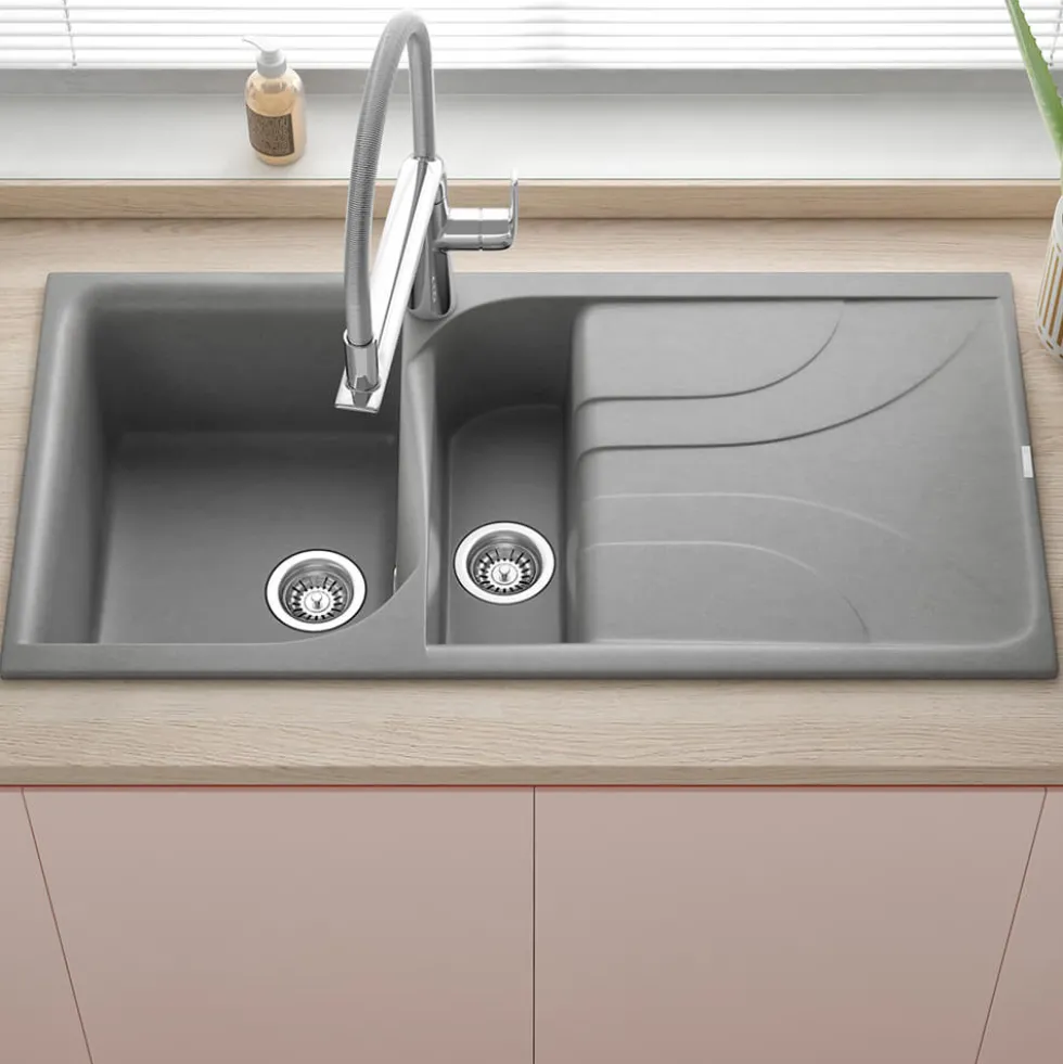 Reginox Ego Titanium Spek Granite Composite 1.5 Bowl Kitchen Sink & Vellamo Caspian Mono Mixer Tap