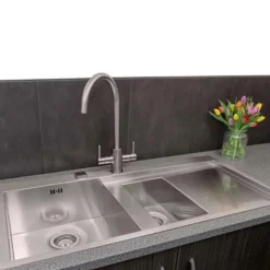 Reginox Genesis Twin Lever Kitchen Mixer Tap - Brushed Nickel