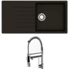 Reginox Harlem 1 Bowl Black Silvery Granite Composite Sink & Waste Kit and Vellamo Hanbury Pull Out Mono Kitchen Mixer