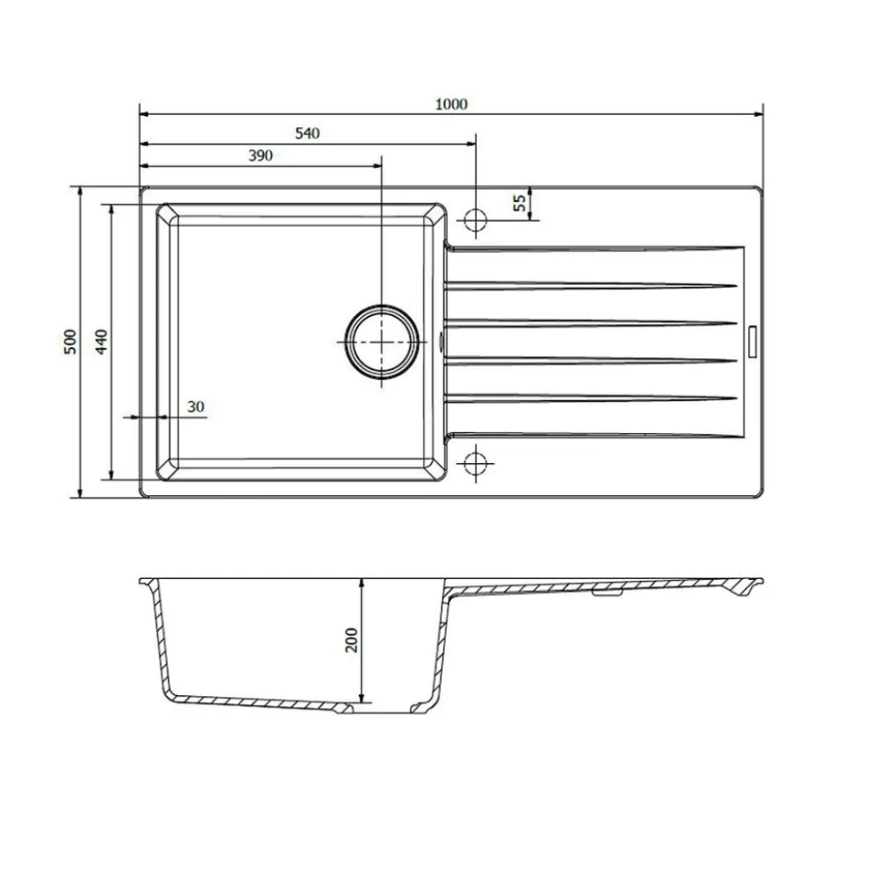 Reginox Harlem 1 Bowl Granite Composite Kitchen Sink & Waste Kit - 1000 x 500mm