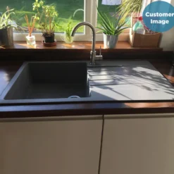 Reginox Harlem 1 Bowl Grey Silvery Granite Composite Sink & Waste Kit and Vellamo Revolve Stainless Steel Mono Kitchen Mixer