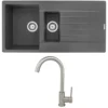 Reginox Harlem 1.5 Bowl Grey Silvery Granite Composite Sink & Waste Kit and Vellamo Revolve Stainless Steel Mono Kitchen Mixer