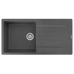 Reginox Harlem 1 Bowl Grey Silvery Granite Composite Sink & Waste Kit and Vellamo Hanbury Pull Out Mono Kitchen Mixer
