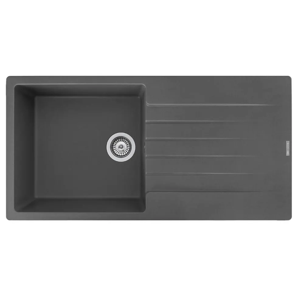 Reginox Harlem 1 Bowl Grey Silvery Granite Composite Sink & Waste Kit and Vellamo Hanbury Pull Out Mono Kitchen Mixer