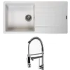 Reginox Harlem 1 Bowl White Granite Composite Sink & Waste Kit and Vellamo Hanbury Pull Out Mono Kitchen Mixer