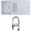 Reginox Harlem 1.5 Bowl White Granite Composite Sink & Waste Kit and Vellamo Hanbury Pull Out Mono Kitchen Mixer
