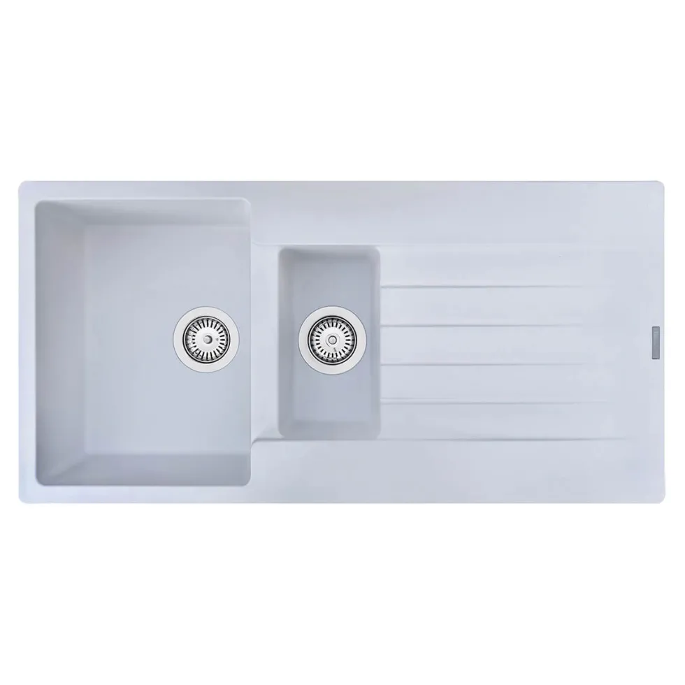 Reginox Harlem 1.5 Bowl White Granite Composite Sink & Waste Kit and Vellamo Hanbury Pull Out Mono Kitchen Mixer