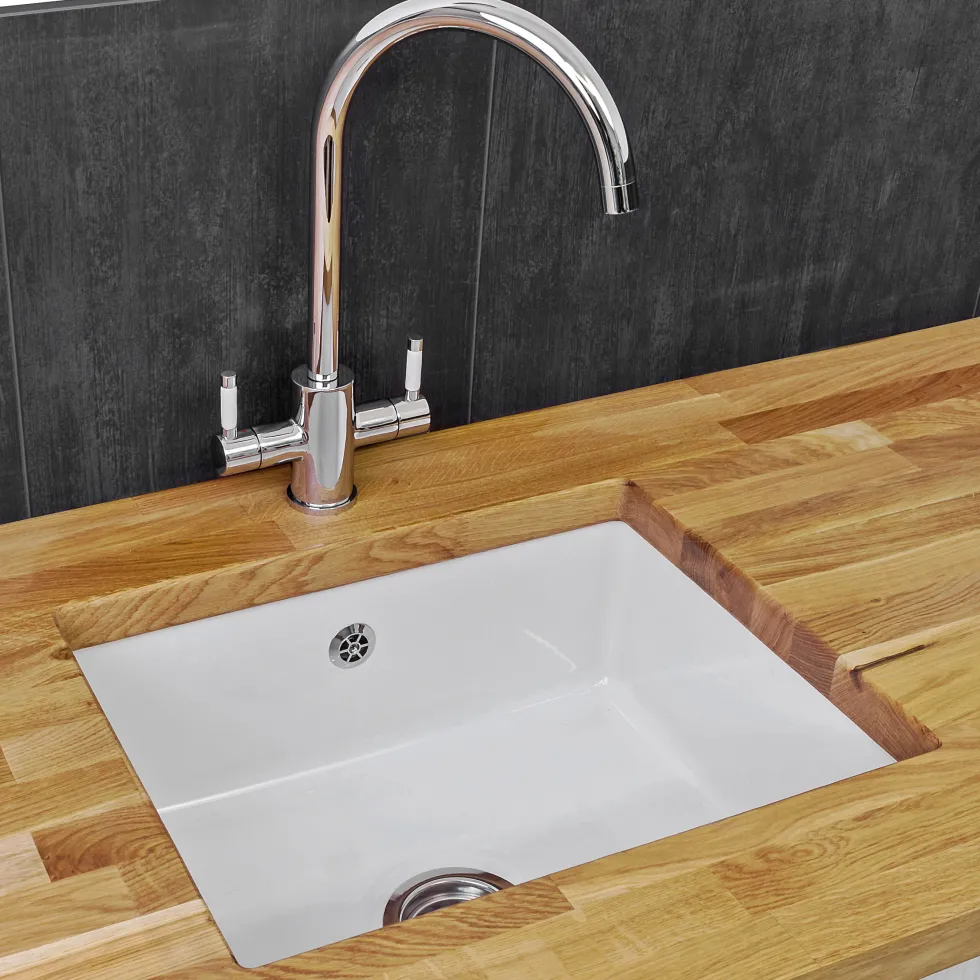 Reginox Mataro 1 Bowl Undermount White Glaze Ceramic Sink & Waste - 557 x 430mm