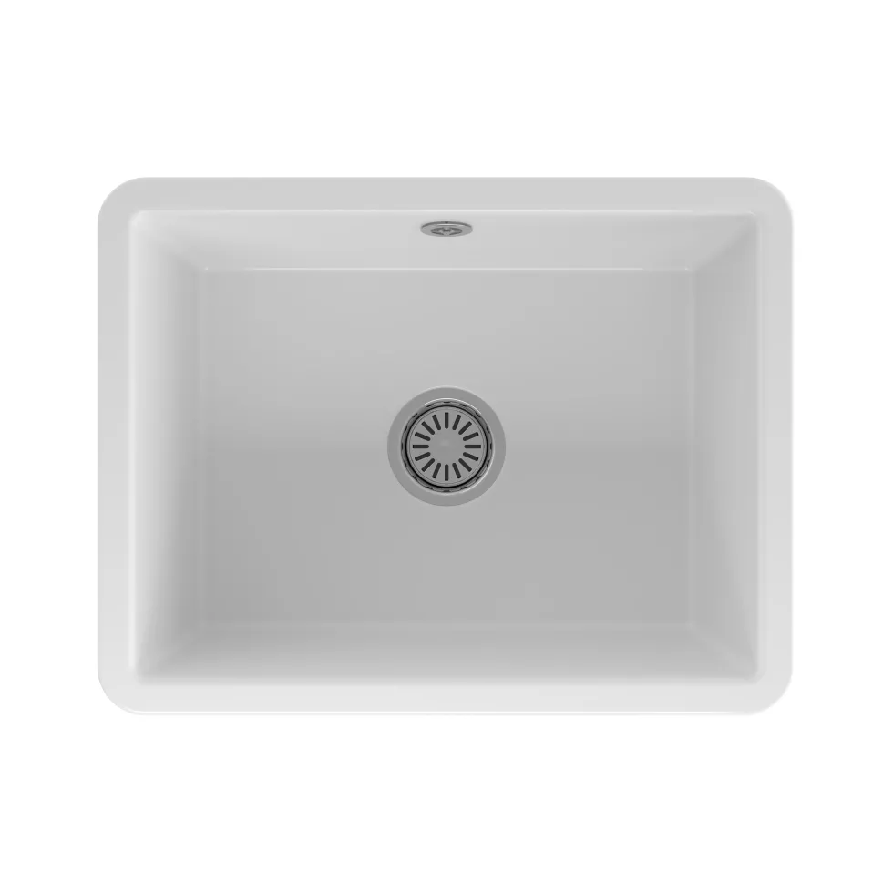 Reginox Mataro 1 Bowl Undermount White Glaze Ceramic Sink & Waste - 557 x 430mm