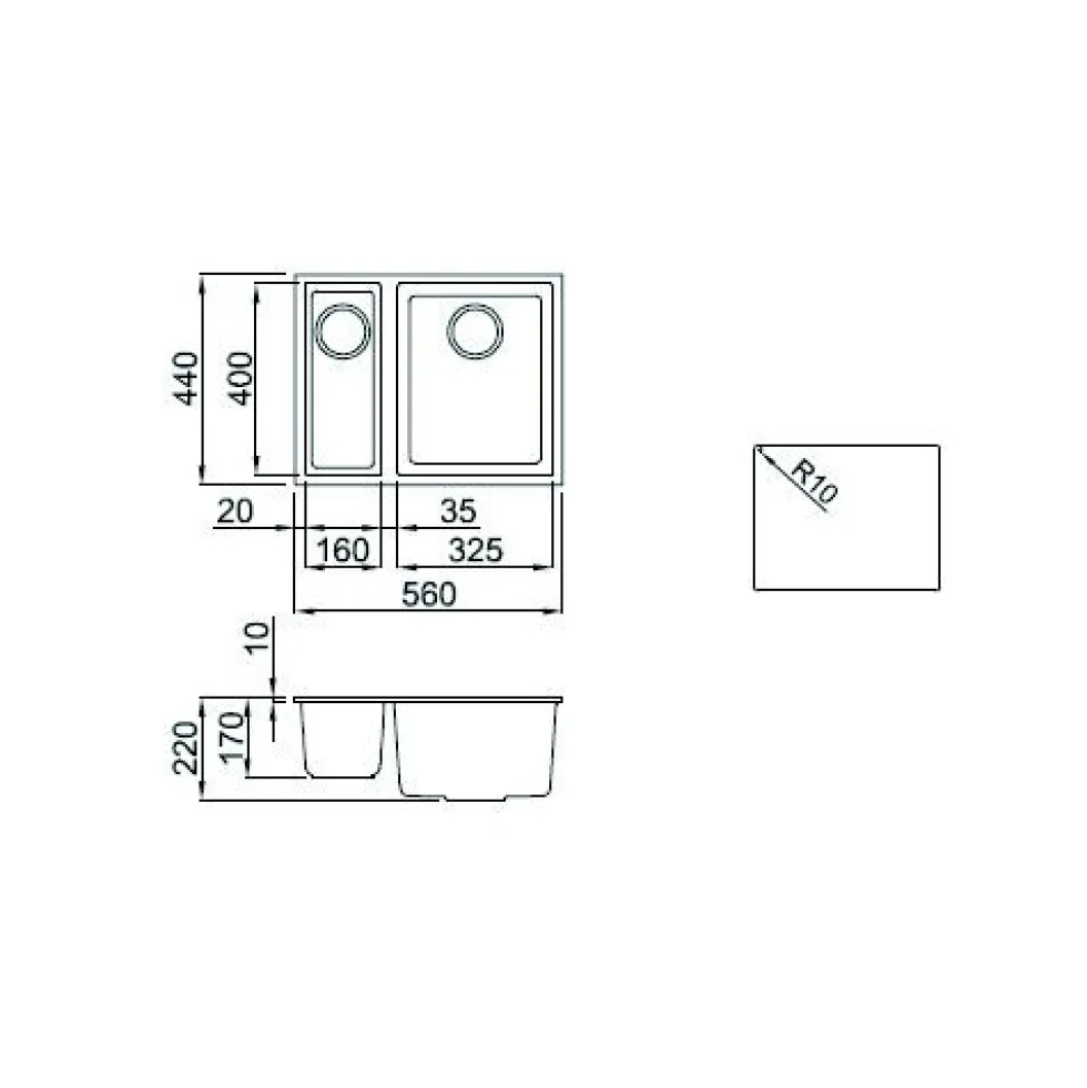 Reginox Quadra 325 1.5 Bowl Granite Composite Undermount Kitchen Sink & Waste Kit - 560 x 440mm