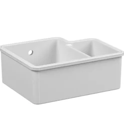 Reginox Tuscany 1.5 Bowl Undermount Ceramic Sink & Waste Kit and Vellamo Caspian Dual Lever Mono Kitchen Mixer