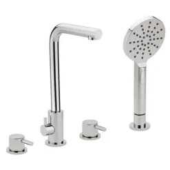 Sagittarius Ergo Lever 4 Hole Flat Spout Bath Mixer Tap with Shower Handset