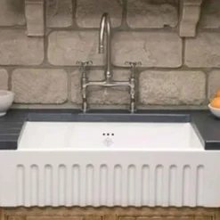 Shaws Bowland Fluted Front White Ceramic Belfast Kitchen Sink - 797 x 535mm