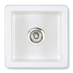 Shaws Classic Belthorn White Ceramic Single Bowl Undermount or Top Mount Kitchen Sink - 381 x 381mm