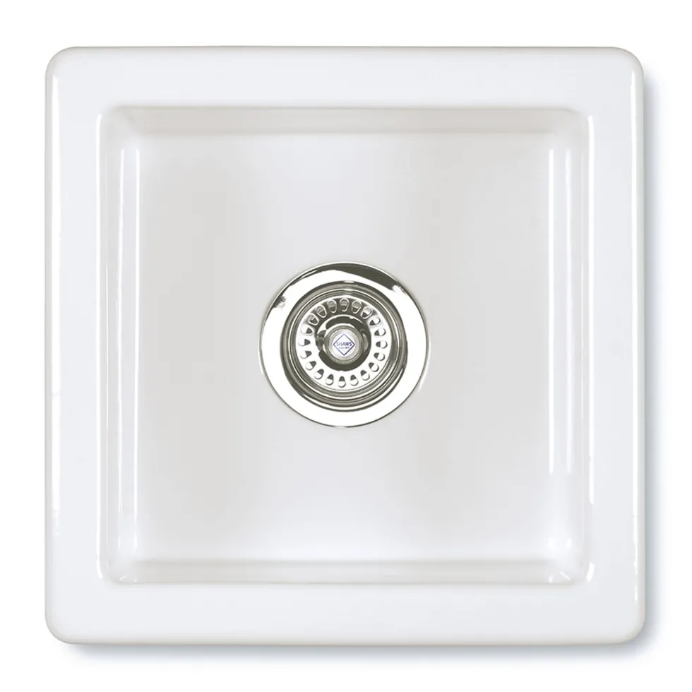 Shaws Classic Belthorn White Ceramic Single Bowl Undermount or Top Mount Kitchen Sink - 381 x 381mm